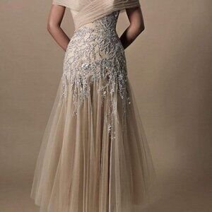 New Tarik Ediz 96019 Dress (stone color) size 14
